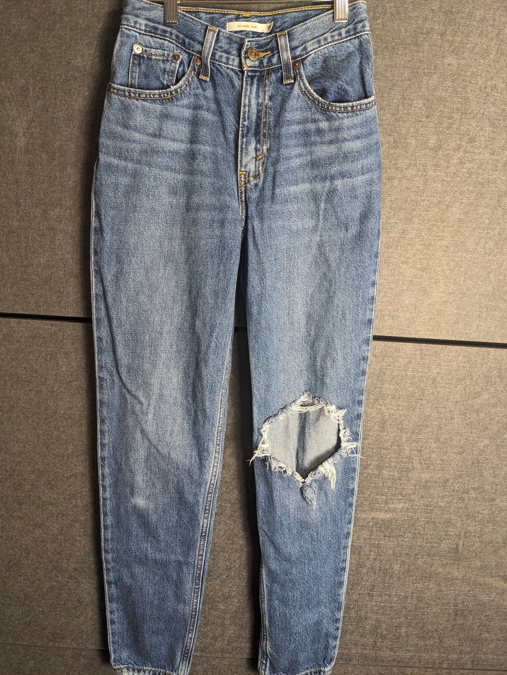 Levi's Medium Blue 80's Mom Jeans with Distressed Knee